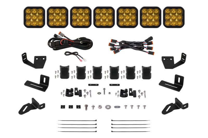 Diode Dynamics — Diode Dynamics Prinsu/Sherpa Roof Racks- SS5 7-Pod CrossLink Mounting Kit - Sport Yellow Driving