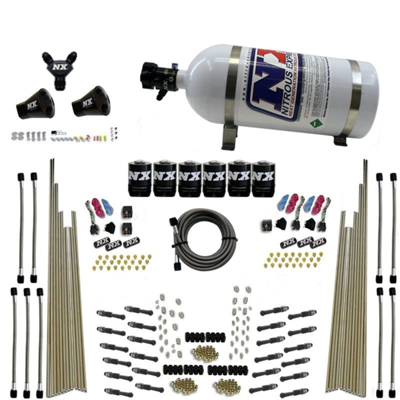 Nitrous Express — 8 CYL DRY DIRECT PORT, THREE STAGE, 6 SOLENOIDS, WITH 10LB BOTTLE (200-600HP)
Nitrous Oxide Injection System Kit