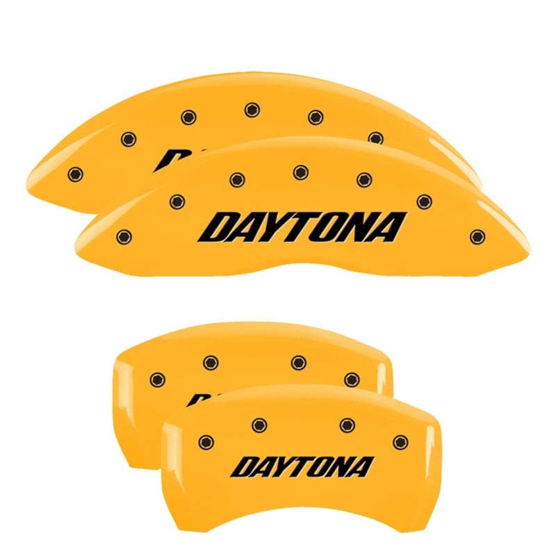 MGP — Set of 4 caliper covers, Engraved Front and Rear: Daytona, Yellow powder coat fi