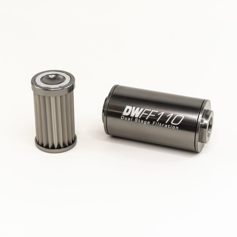 DeatschWerks — 10AN Female, 10 micron, 110mm In-line fuel filter kit
in-line fuel filter and housing kit