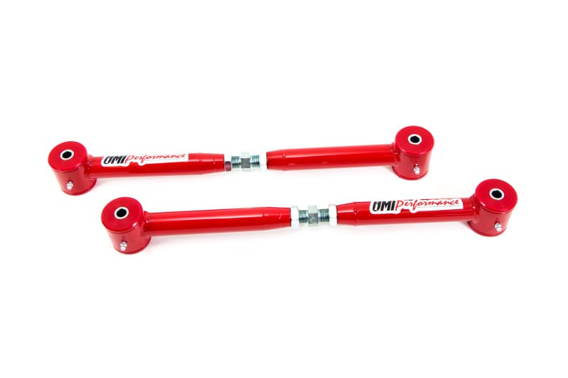 UMI Performance — UMI rear lower control arms, tubular, adjustable, heavy-duty.