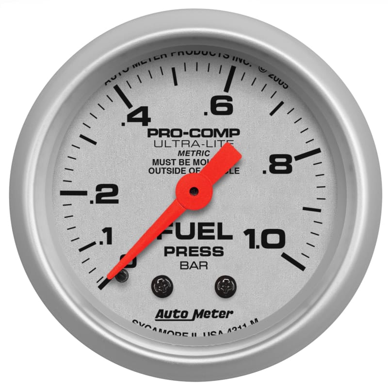 AutoMeter — GAUGE, FUEL PRESSURE, 2 1/16" , 1.0BAR, MECHANICAL, ULTRA-LITE
