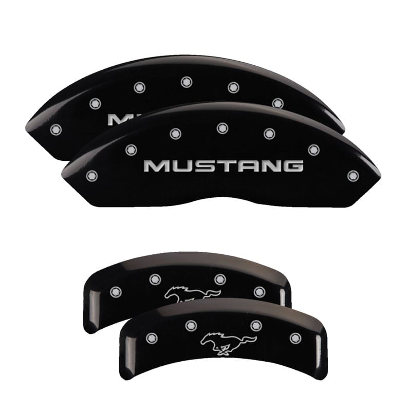 MGP — Set of 4 caliper covers, Engraved Front: Mustang - Engraved Rear: Pony, Black po