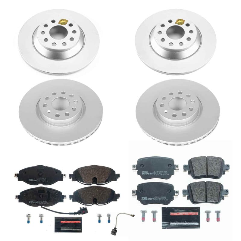 PowerStop — Euro-Stop High-Carbon Coated Rotors, ECE-R90 Brake Pads + Hardware Kit