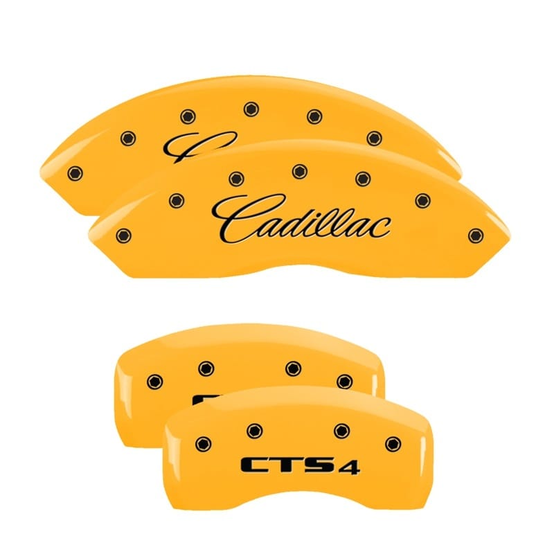 MGP — Set of 4 caliper covers, Engraved Front: Cursive/Cadillac - Engraved Rear: CTS4,