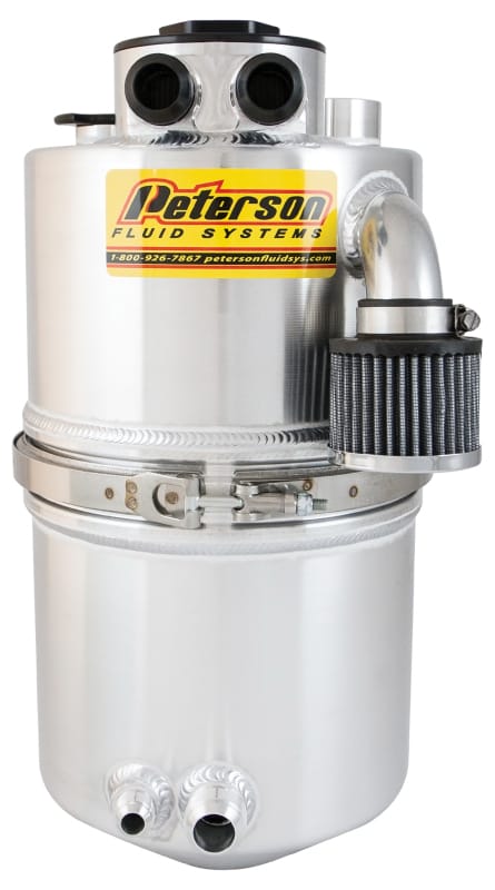 Peterson Fluid Systems — 4 Gallon Oil Tank Dual Scavenge Inlet, -16 AN Oil Pickup Fitting