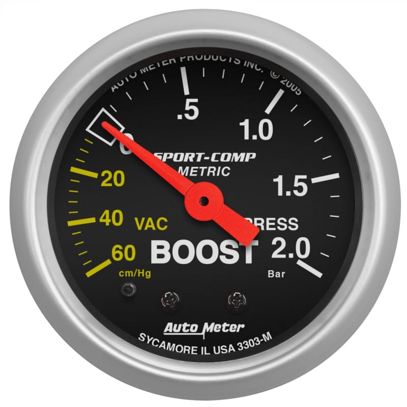AutoMeter — GAUGE, VAC/BOOST, 2 1/16", 60CMHG - 2.0BAR, MECHANICAL, SPORT-COMP
