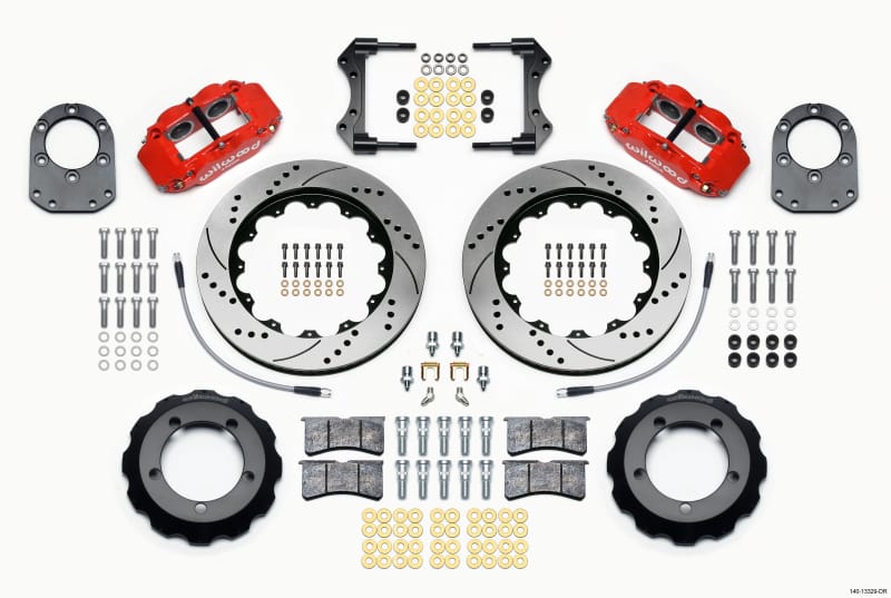 Wilwood — KIT,FRONT,FORD BRONCO,66-75,DANA 30/44 DRUM SPINDL,FNSL4R,14.00,DRL,RED,W/LINES