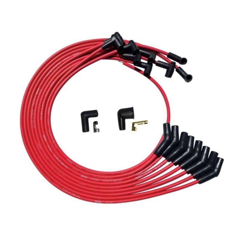 Moroso — Moroso BBC Under Header 135 Plug Boots HEI Ultra Spark Plug Wire Set - Red