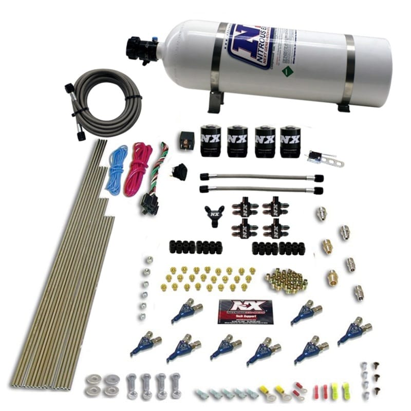 Nitrous Express — 8 CYL PIRANHA DIRECT PORT, 4 SOLENOIDS, WITH 15LB BOTTLE (200-500HP EFI JETs)
Nitrous Oxide Injection System Kit