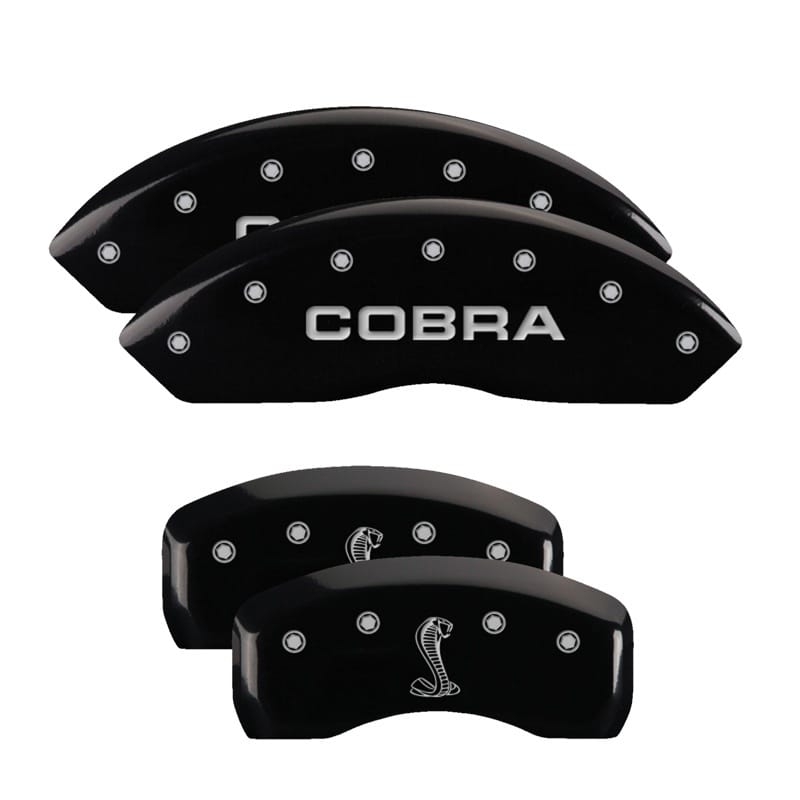 MGP — Set of 4 caliper covers, Engraved Front: Cobra - Engraved Rear: Snake, Black pow