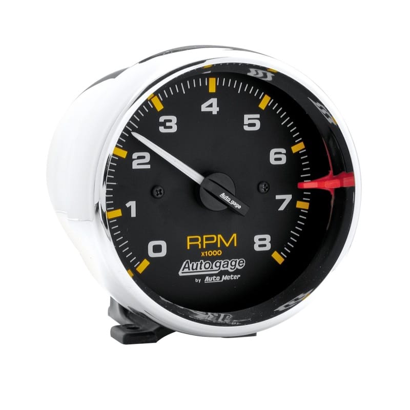 AutoMeter — GAUGE, TACH, 3 3/4", 8K RPM, PEDESTAL, BLK DIAL CHROME CASE, AUTOGAGE