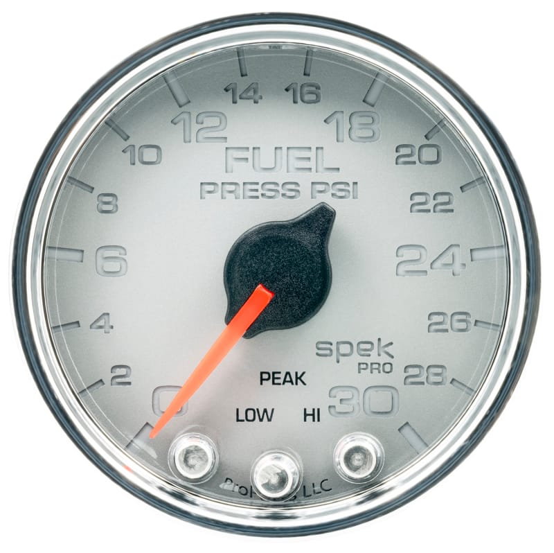 AutoMeter — GAUGE, FUEL PRESS, 2 1/16", 30PSI, STEPPER MOTOR W/PEAK & WARN, SLVR/CHRM, SPEK