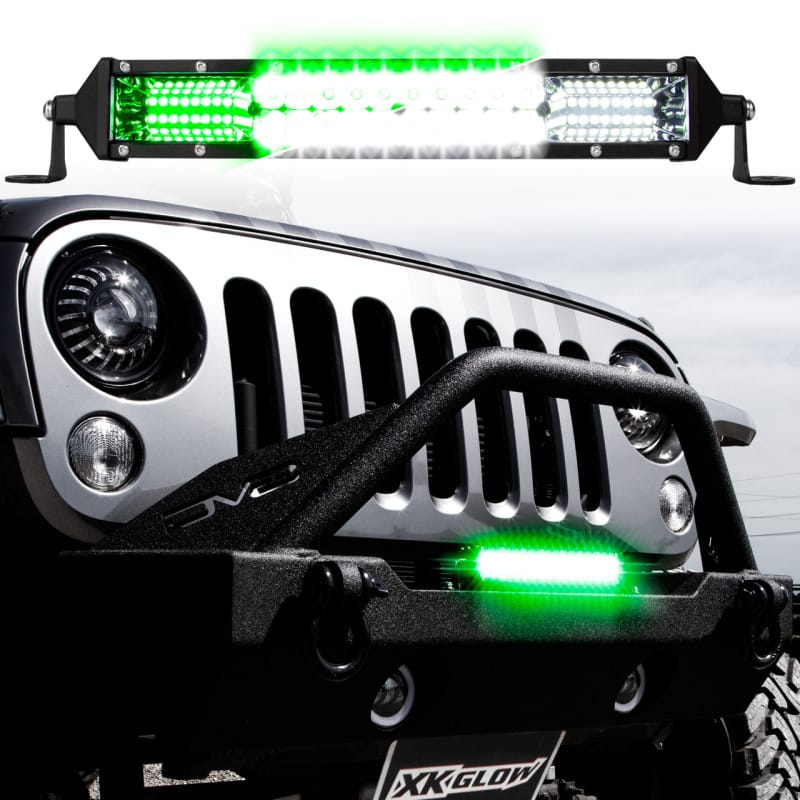 XKGLOW — XK Glow 2-in-1 LED Light Bar w/ Pure White and Hunting Green Flood and Spot Work Light 20In