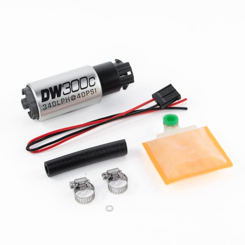 DeatschWerks — 340lph compact fuel pump with clips w/ 9-1000 install kit
DW300C Universal fuel pump with mounting clips