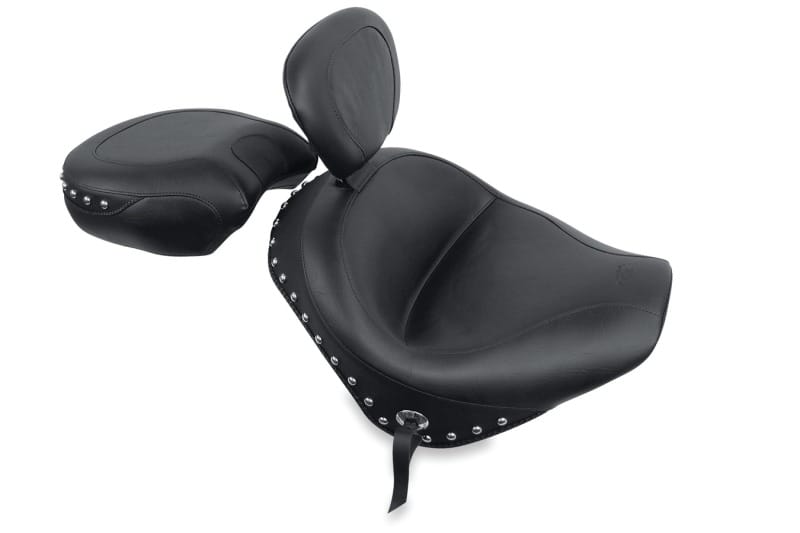 Mustang Motorcycle — Mustang 02-09 Honda VTX1300 Retro, S ,T Wide Touring 2PC Seat w/Driver Backrest Studs - Black