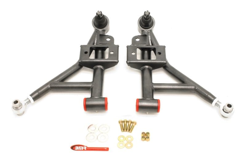BMR Suspension — A-arms, Lower, DOM, Adjustable, Polyurethane/Rod End Combo, 1" Lowering