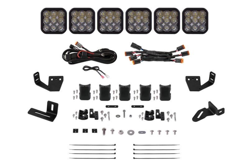 Diode Dynamics — Diode Dynamics Prinsu/Sherpa Roof Rack SS5 6-Pod CrossLink Mounting Kit - Sport White Driving
