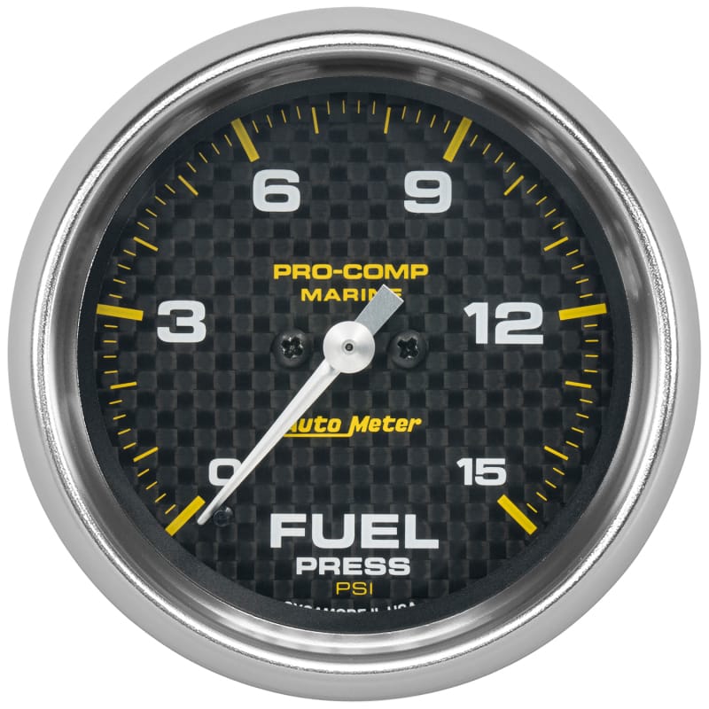 AutoMeter — GAUGE, FUEL PRESSURE, 2 5/8" , 15PSI, DIGITAL STEPPER MOTOR, MARINE CARBON FIBER