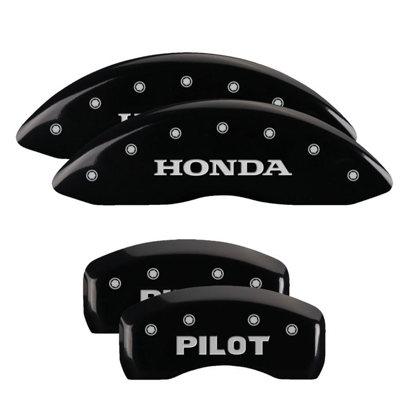 MGP — Set of 4 caliper covers, Engraved Front: Honda - Engraved Rear: Pilot, Black pow