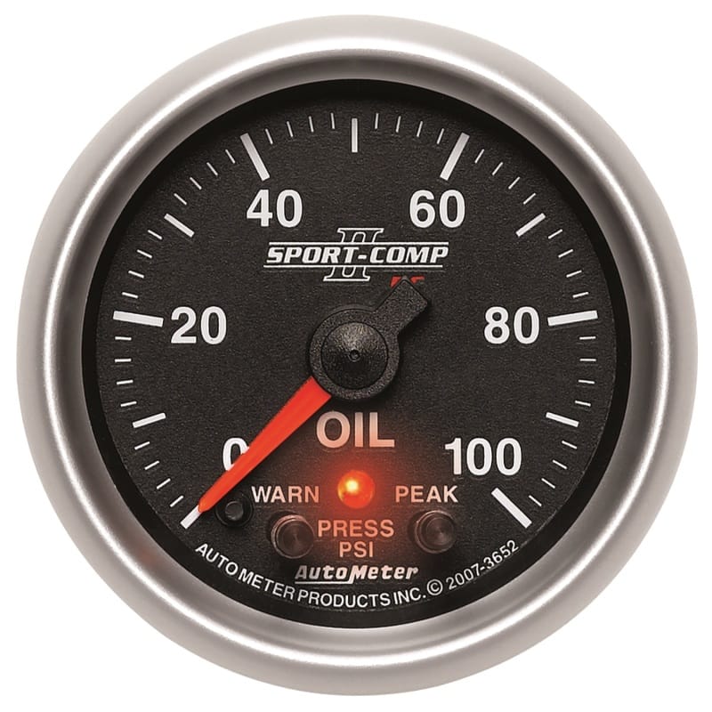 AutoMeter — GAUGE, OIL PRESS, 2 1/16", 100PSI, DIGITAL STPR MTR W/ PK & WRN, SPORT-COMP II