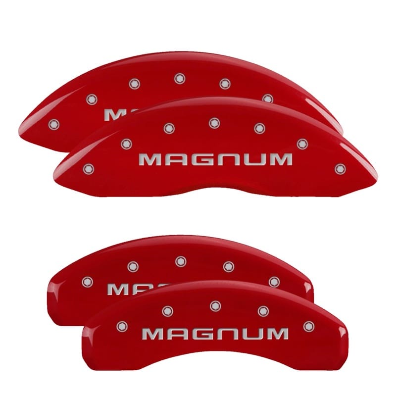 MGP — Set of 4 caliper covers, Engraved Front and Rear: Magnum, Red powder coat finish