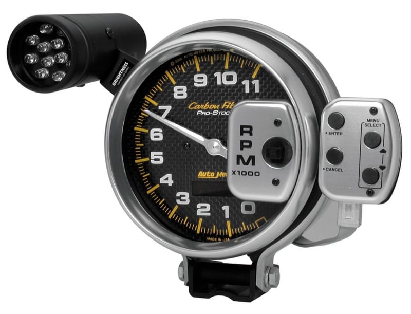 AutoMeter — GAUGE, TACH, 5", 11K RPM, PRO-STOCK PEDESTAL W/ SUPER LITE & PK MEM, CARBON FIBR
