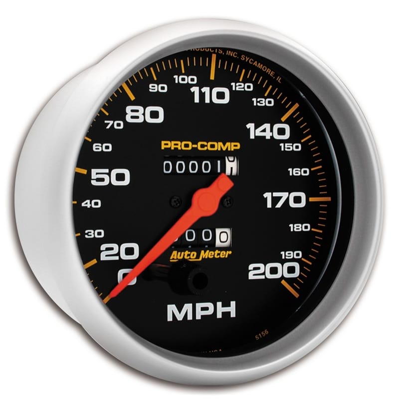 AutoMeter — GAUGE, SPEEDOMETER, 5" , 200MPH, MECHANICAL, PRO-COMP