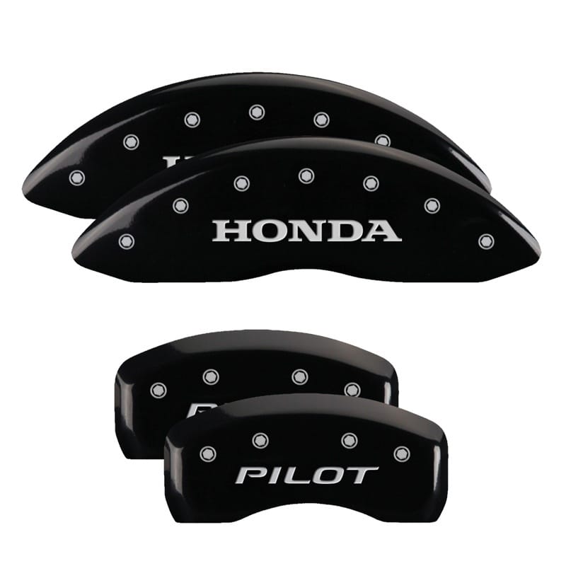 MGP — Set of 4 caliper covers, Engraved Front: Honda - Engraved Rear: Pilot/2016, Blac