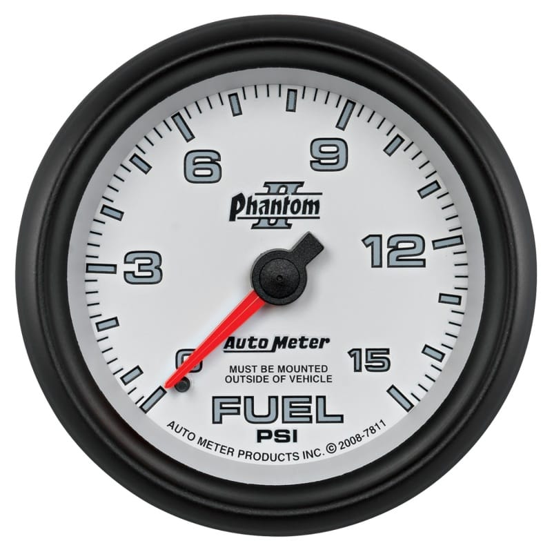 AutoMeter — GAUGE, FUEL PRESSURE, 2 5/8" , 15PSI, MECHANICAL, PHANTOM II