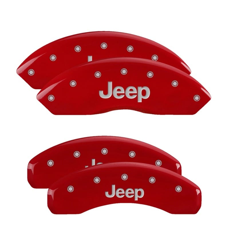 MGP — Set of 4 caliper covers, Engraved Front and Rear: JEEP, Red powder coat finish, 