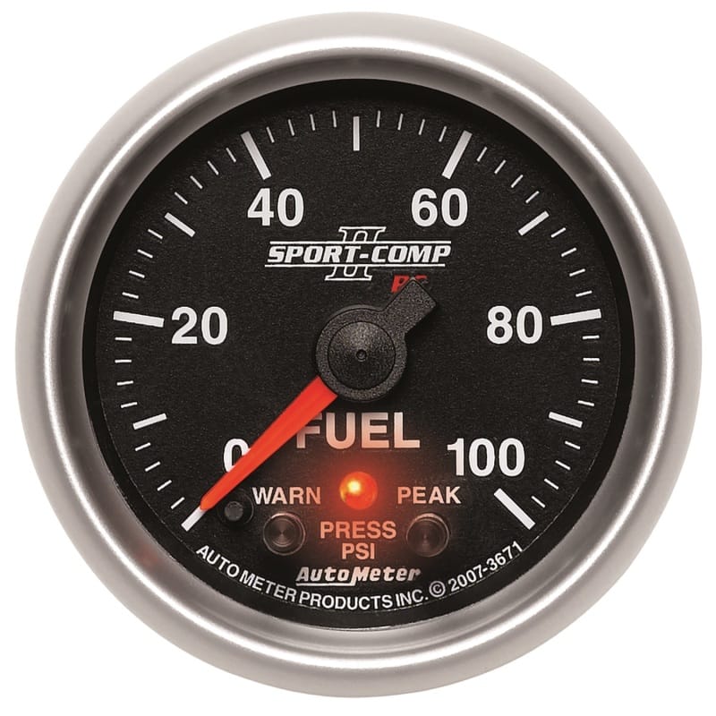 AutoMeter — GAUGE, FUEL PRESS, 2 1/16", 100PSI, DIGITAL STPR MTR W/PK & WRN, SPORT-COMP II
