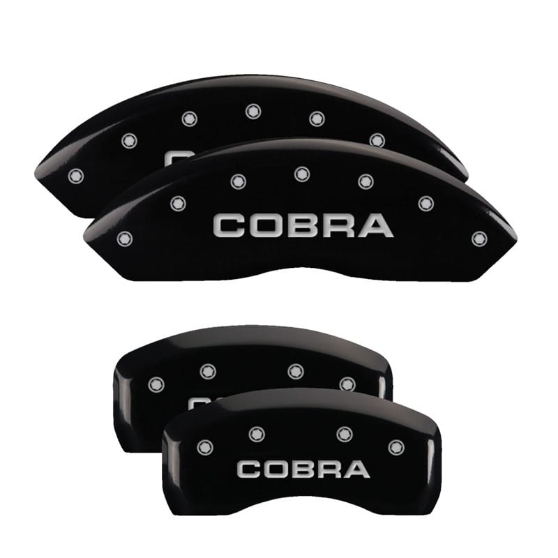 MGP — Set of 4 caliper covers, Engraved Front and Rear: Cobra, Black powder coat finis