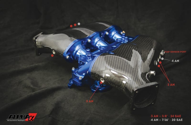 AMS — Alpha R35 Carbon Fiber Intake Manifold - w/ Aux Fuel Rail (12 injectors), Blue