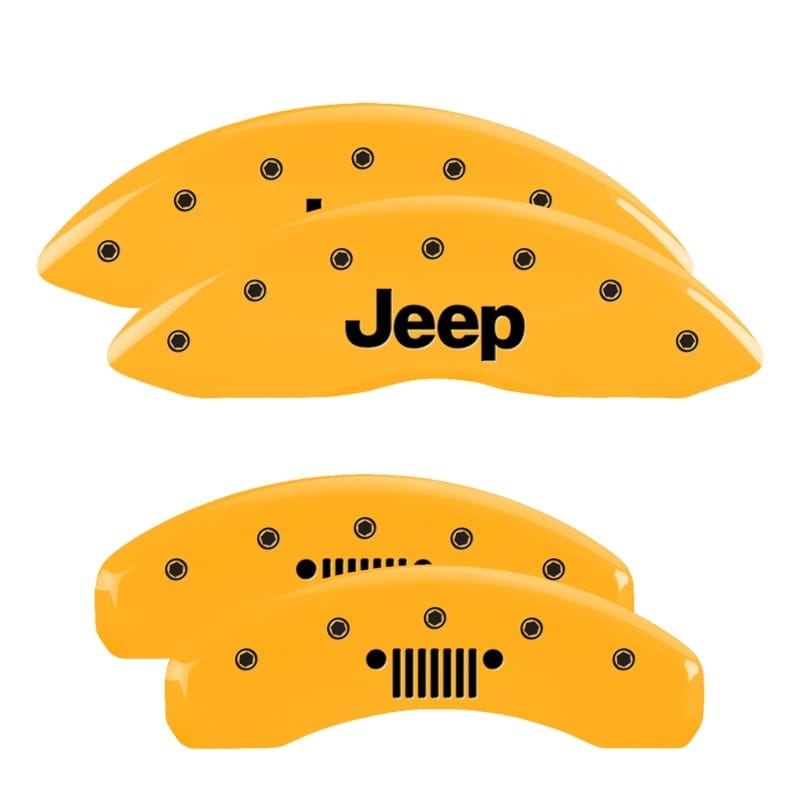 MGP — Set of 4 caliper covers, Engraved Front: JEEP - Engraved Rear: JEEP Grill Logo, 