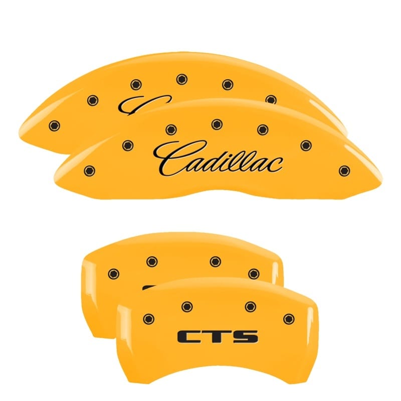 MGP — Set of 4 caliper covers, Engraved Front: Cursive/Cadillac - Engraved Rear: CTS, 