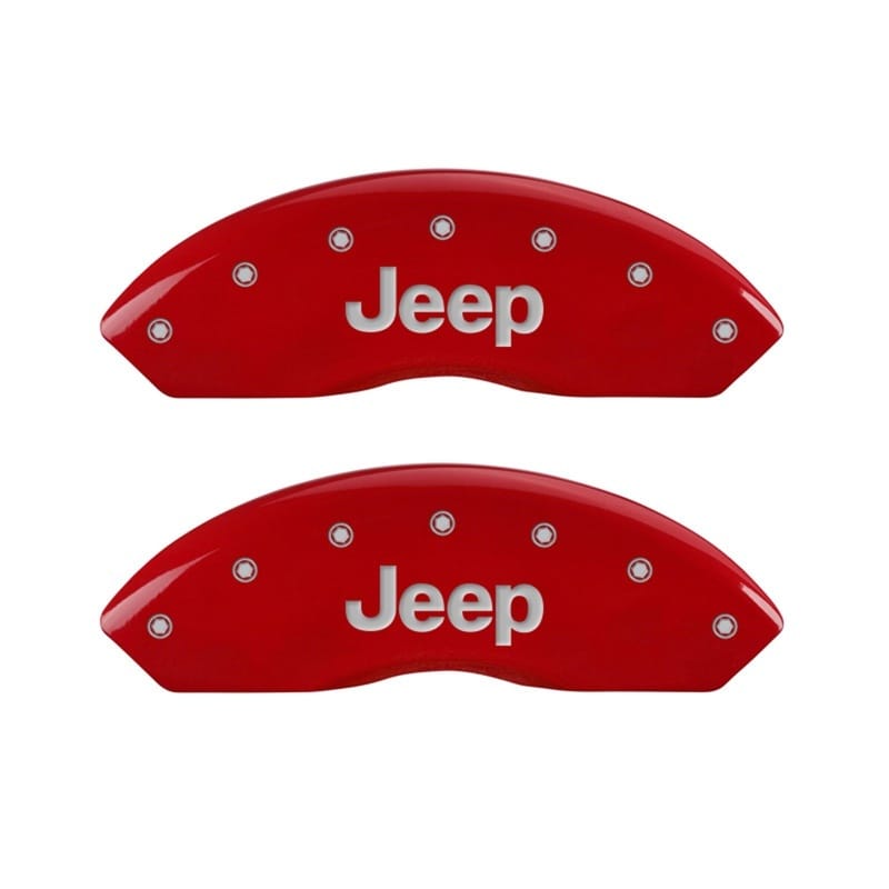 MGP — Set Of 2 Caliper Covers, Engraved Rear: JEEP Red Powder Coat Finish, Silver Char