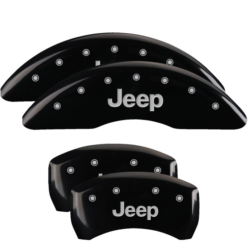 MGP — Set of 4 caliper covers, Engraved Front and Rear: JEEP, Black powder coat finish