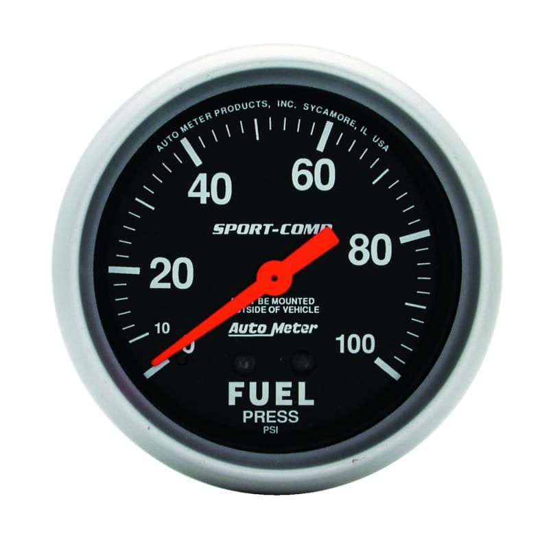 AutoMeter — GAUGE, FUEL PRESSURE, 2 5/8" , 100PSI, MECHANICAL, SPORT-COMP