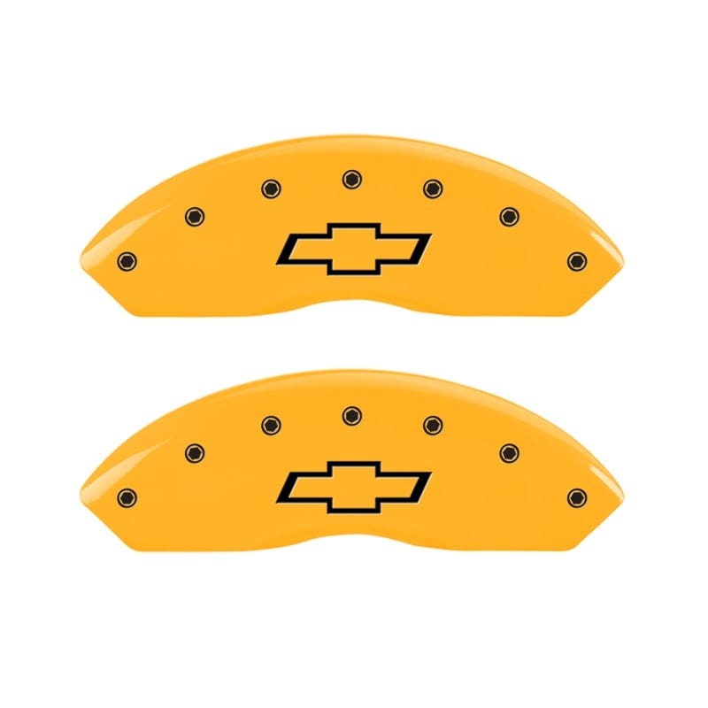 MGP — Set Of 2 Caliper Covers, Engraved Front: Bowtie Yellow Powder Coat Finish, Silve
