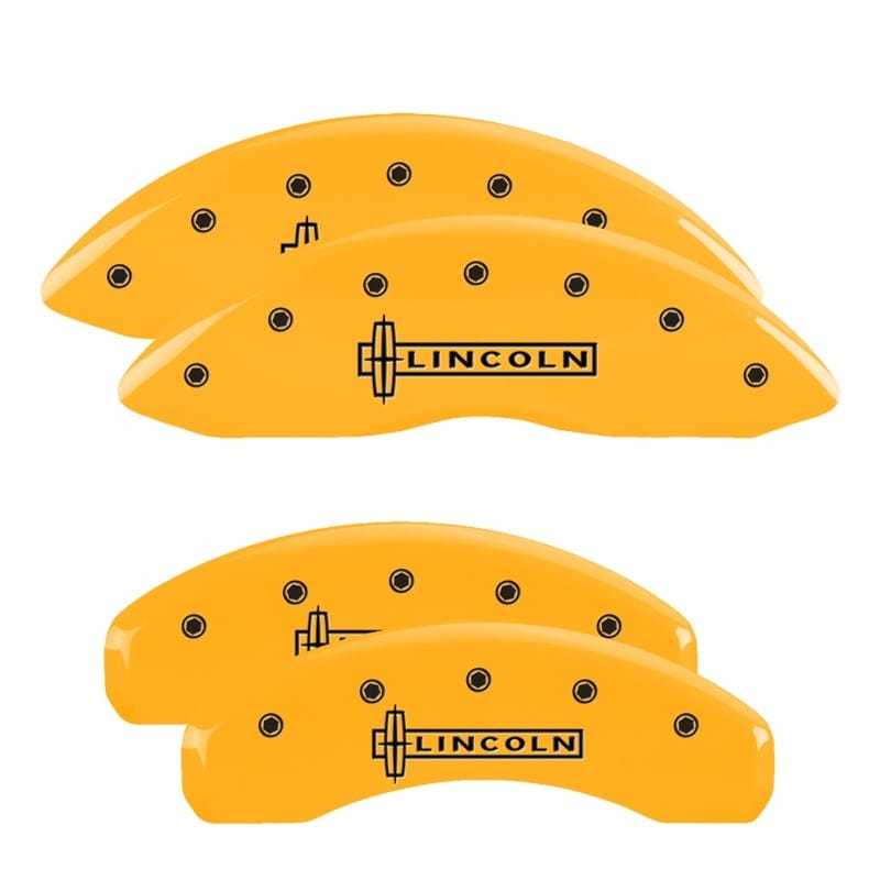 MGP — Set of 4 caliper covers, Engraved Front and Rear: Lincoln, Yellow powder coat fi