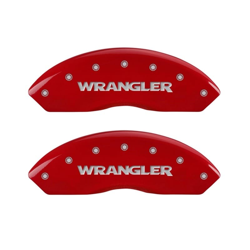 MGP — Set Of 2 Caliper Covers, Engraved Rear: WRANGLER Red Powder Coat Finish, Silver 