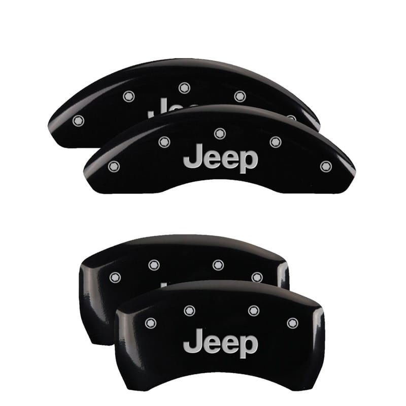 MGP — Set of 4 caliper covers, Engraved Front and Rear: JEEP, Black powder coat finish