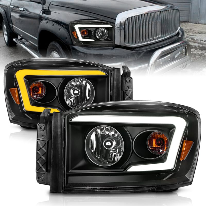ANZO — ANZO 06-09 Dodge RAM 1500/2500/3500 Headlights Black Housing/Clear Lens (w/Switchback Light Bars)
Head Light Set
HdLtSet