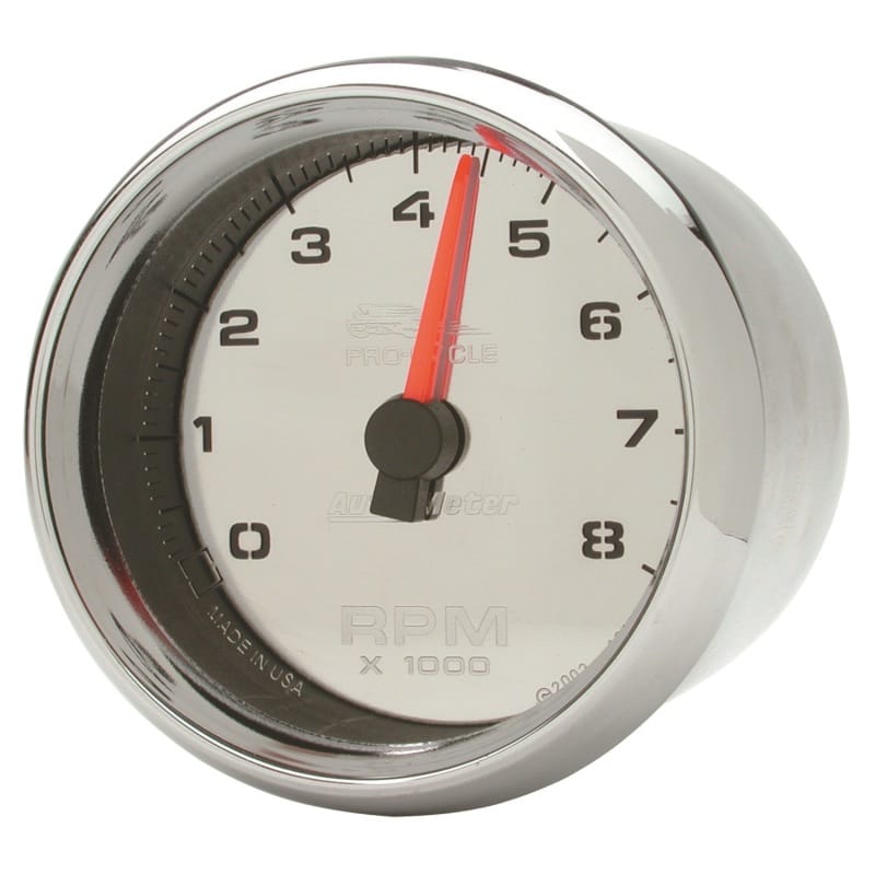 AutoMeter — GAUGE, TACH, 2-5/8", 8K RPM, 2&4 CYLINDER, CHROME, PRO-CYCLE