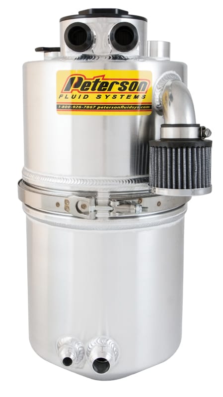 Peterson Fluid Systems — 5 Gallon Oil Tank Dual Scavenge Inlet, -16 AN Oil Pickup Fitting