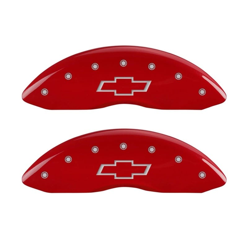 MGP — Set Of 2 Caliper Covers, Engraved Rear: Bowtie Red Powder Coat Finish, Silver Ch