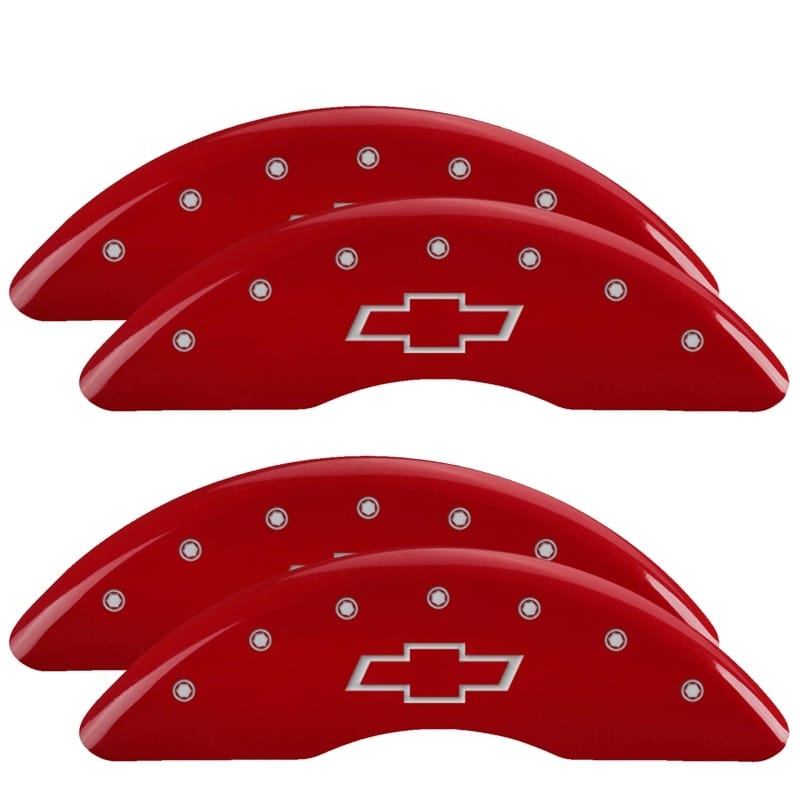 MGP — Set of 4 caliper covers, Engraved Front and Rear: Bowtie, Red powder coat finish