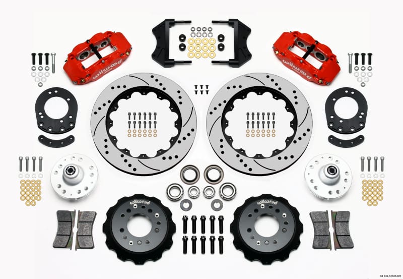 Wilwood — KIT,FRONT,MUSTANG 65-69,V8 DRUM SPINDLE 14.00 ROTOR,DRILLED,RED