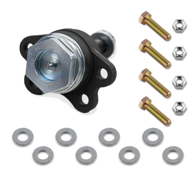 Cognito — ·Bootless seal, protection from weather without risk of torn boots
·Durability of a ball joint with performance of a uni-ball
·Greater pullout strength than plastic lined ball joints
·The ultimate heavy duty upper ball for IFS suspension
·Greasable, internal grease cavity retains lubricant
·Alloy joint for maximum longevity, no plastic liner
·High angle to accomodate more suspension travel
·Rebuildable in the vehicle if ever needed
·Zinc plated corrosion resistant housing
·Patented (U.S. Pat. 10,731,700)